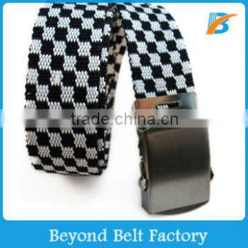 Check Design Canvas Belt with Silver Color Metal Buckle for Children