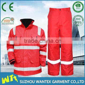waterproof anti cold weather working jacket and trousers red clothing