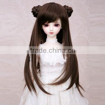 long straight black bjd/blythe doll wig with two hair buns