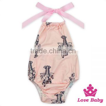 2017 Toddler Girl Clothing Pattern Printed Pink Halter Sleeveless Design Baby Onepiece 6-12 Months Romper