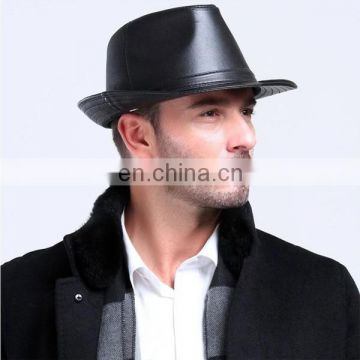 Gentleman fashion leather bucket/fedora cap/ hat in black