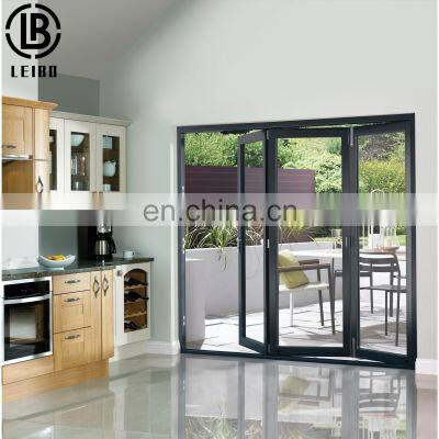 Exterior patio black folding aluminum frame glass stack bifold door in china