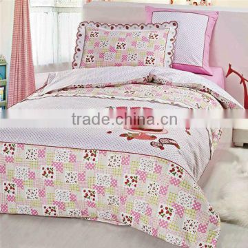 Embroidery Sweet Bedding Cotton Child Duvet Cover Bed Set 205TC In Pink Color