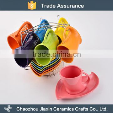 Wholesale colorful unique ceramic cup and saucer set