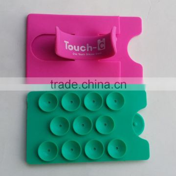 Silicone card holder mobile cell phone sucker stand, Promotional Silicone mobile phone stand with card holder wallet, PTP026