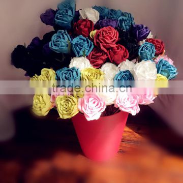 mixed color crepe paper rose, colorful decoration rose, home decoration rose