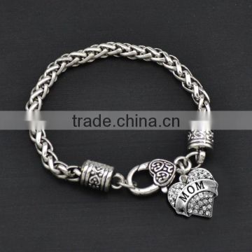 2016 twist chain bracelet custom MOM heart charm bracelet fashion style clasp bracelet for Mother's Day