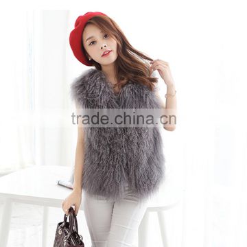 SJ144-01 Fashionable 2016 Short Type Sheep Fur Vest Animal Fur Women Clothes
