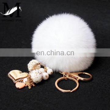 2015 Lovely Handmade Fur Keychain with Luxury Crystal Fluffy and Cute Rabbit Fur Ball Keychain