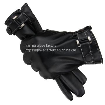 Imitation leather long finger Pu men's touch screen, touch control winter warm gloves