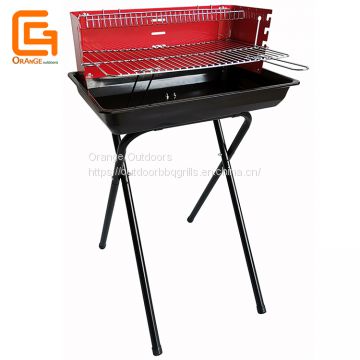 Charcoal Barbecue Grill Rectangle Outdoor BBQ Grill With Red Windshield