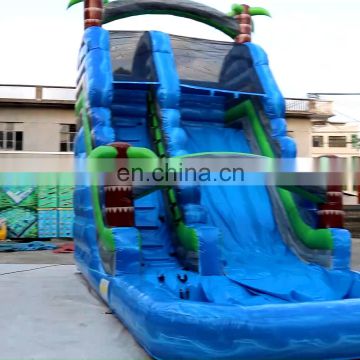 Green Tropical Waterslide Pool Commercial Grade Inflatable Marble Water Slide Kids Adults