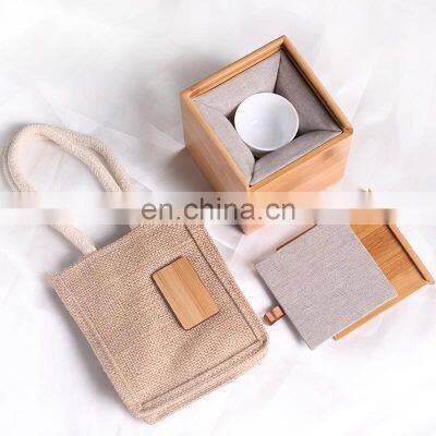 custom unfinished slid lid natural bamboo box ceramics packaging box with sponge lining