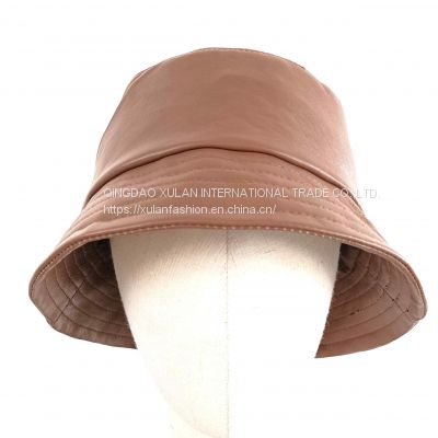 Women's genuine sheepskin leather bucket hat