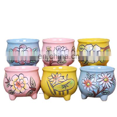 Wholesale Japanese Hand Painted Mini Tiny Table Pot Cactus Ceramic Flower Pots For Succulent Plants