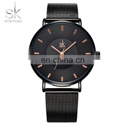 SHENGKE SK Classic Minimalist Watch Ladies Watch Woman Quartz Alloy Watch Gray Leather K0056L