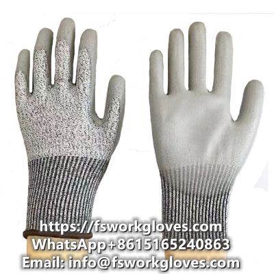 Anti Cut 13 Gauge HPPE Liner PU Coated Cut Resistant Work Gloves Level 5