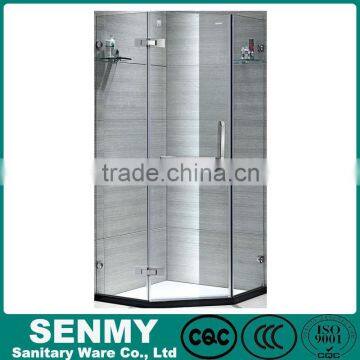 Guangdong Manufacture glass shelf frameless diamond or hexagon shape 3 sides panel or glass 80x80 shower cabin