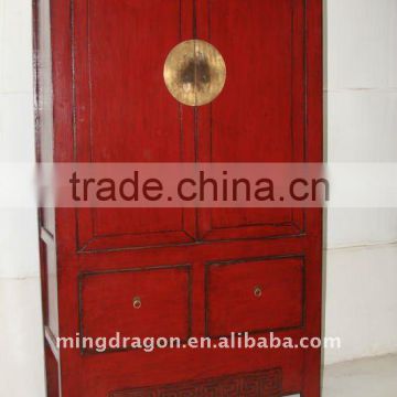 Chinese Antique Large Red Wooden Cabinet Wardrobe