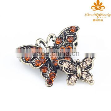 Vintage Double Butterfly Shaped Brooch Pin with Rhinestones