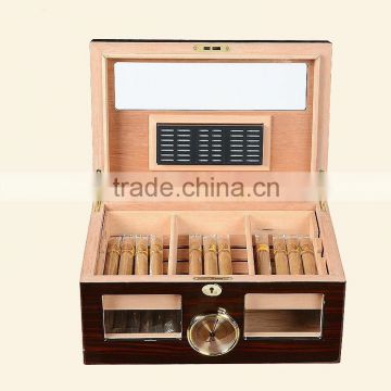 China luxury piano finish wood cigar humidor with drawers