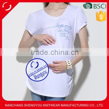 Custom 100% cotton jersey printed short sleeve white maternity t shirt