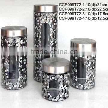 CCP099T72 round glass jar with metal casing