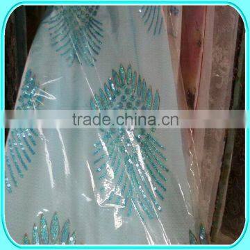 TURQUOISE EMBROIDERY SPANGLE FABRIC