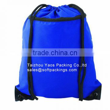 wholesale reusable backpack bag, fabric drawstring bag with custom logo, polyester drawstring bag with front zipper pocket