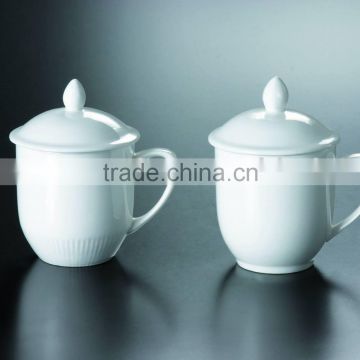 280ml white color durable ceramic hotel mug w.lid H0242