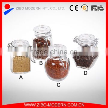 Mini glass spice jar with metal clip lid