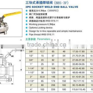 3-pc Socket Weld Ball Valve,threaded and socket weld ball valve,three piece ball valve