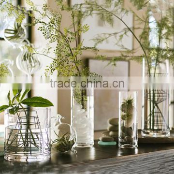 Cylindrical straight hydroponic glass containers transparent glass vase