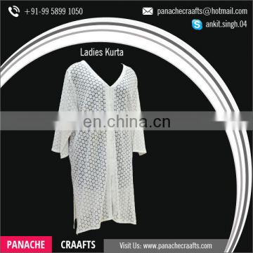 High Quality White Ladies Long Simple Plain Kurti Design