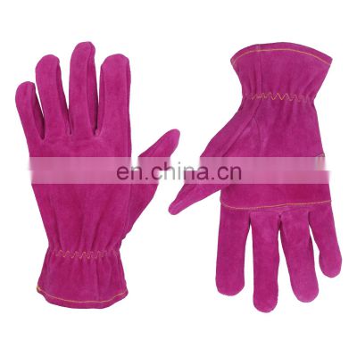 HANDLANDY Cowhide Ladies Pink Thorn Proof Gloves Safety Gardening Gloves Leather With Reinforce Palm