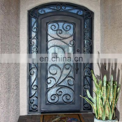 high quality villa anti rust single leaf security frame  lowes glass entry wrought iron door with sidelights