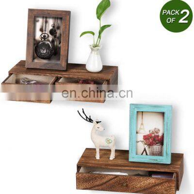 Display Nightstand Set of 2 Floating Shelf with Drawer