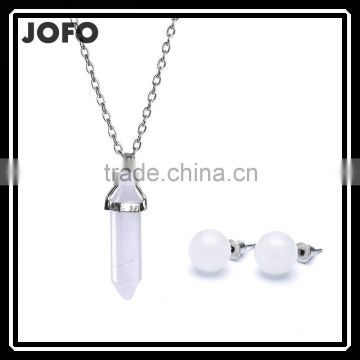 Big Promotion White Natural Stone Bullet Necklace Earrings Jewelry Set SMJ0165
