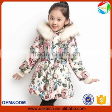 New korean style child clothes 2015 floral girls down coat outwear jacket wholesale boutique winter coat children (ulik-J006)