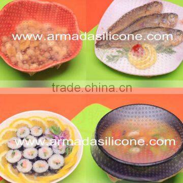 2014 hot selling reusable silicone food cover to keep food and fruit fresh