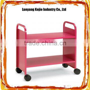 Factory direct supply book carts 2 tier heavy duty library steel book cart mobile storage cart