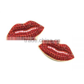 wholesale high quality sexy gold red lips rhinestones enamel shoe clip accessories <DSCA4212>