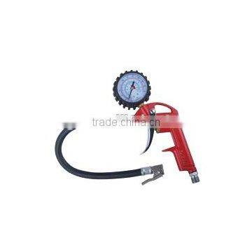 red color tire infating gun with brass tire chuck and tire gaue