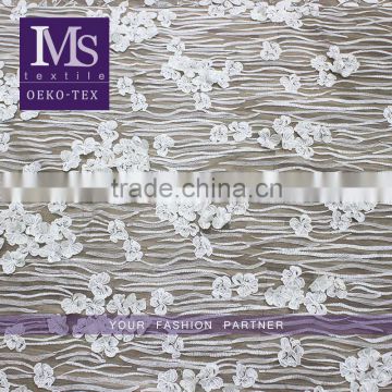 Embroidery Lace Fabric 3D Flower Lace Embroidered Fabric For Wedding Dress