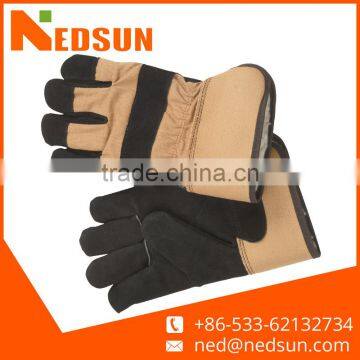 Grade AB warm split black leather gloves for work