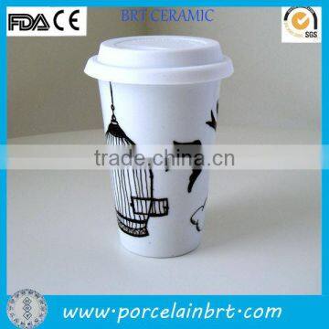 nice design customised white porcelain reusable double wall coffee mug for promotions