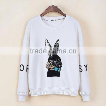 Newest design pullover o-neck hoody with animal printing for women