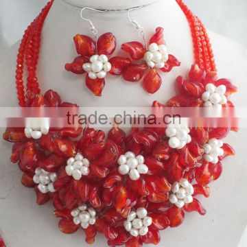 Especially designed for wedding!!! Your own style with red crystal and white pearl beads jewelry set