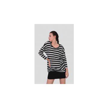 women\\\'s black and white stripes merino top tee