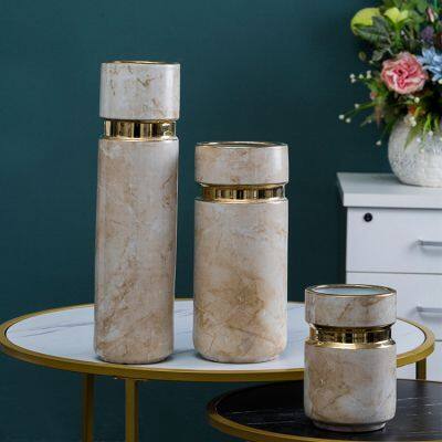 Desert Pattern Light Luxury Gild Creative Ceramic Storage Pen Container Vase For Living Room